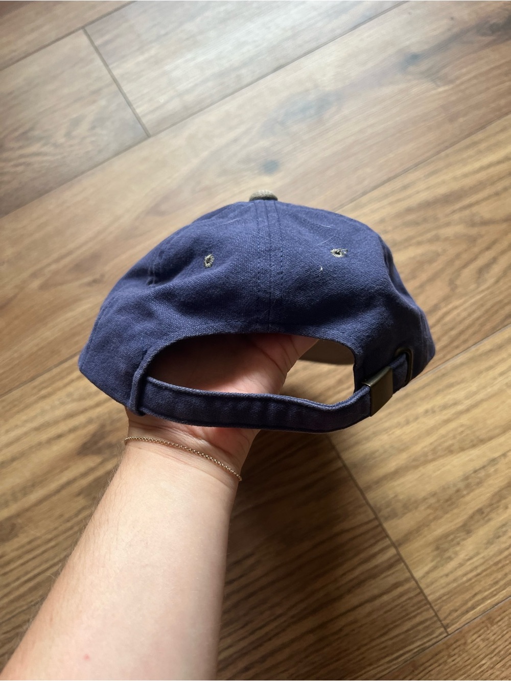 Vintage Harley Davidson Two Tone Bar & Shield Logo Strapback Hat Navy Tan - Picture 3 of 4